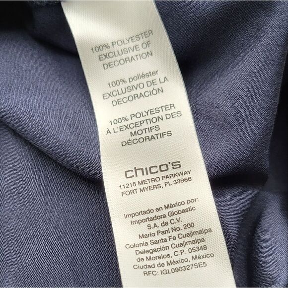 Chico’s blouse size 1 with velvet details on it dk blue - Picture 6 of 10